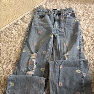 Tinseltown Blue Floral Straight Leg Jeans